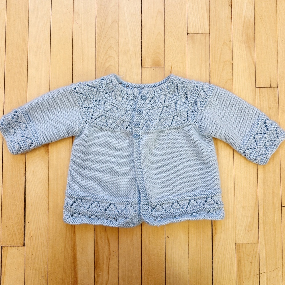 Hand Knit Light Blue Baby Cardigan